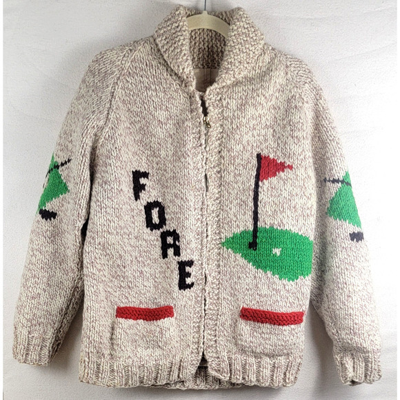 Vintage Hand Made 1960s Golf Wool Hand Knit Sweater ‘FORE’ See Measurements - Picture 1 of 10